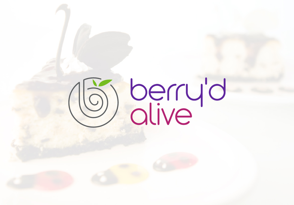 Berry'd Alive branding design featuring the spiral 'b' logo with a green leaf and purple typography against a clean white background.