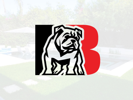 Bethom Contracting logo featuring a stylized white bulldog and red letter 'B', overlaid on a luxury backyard pool remodel project in Phoenix.